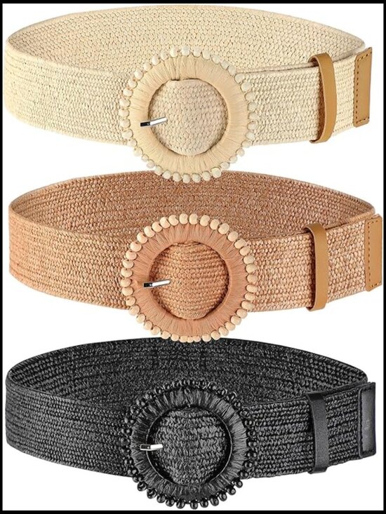 Straw Woven Belts for Women Elastic Stretch Raffia Belt Rattan Buckle Boho main image 7
